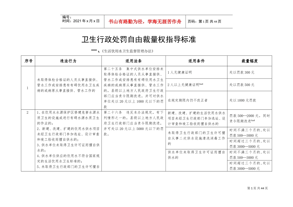 卫生行政处罚自由裁量权指导标准(DOC35页)_第1页