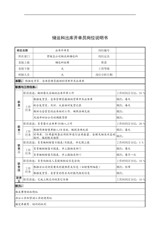 奥康集团储运科出库开单员岗位说明书