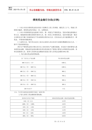 【薪酬福利】绩效奖金施行办法(示例)