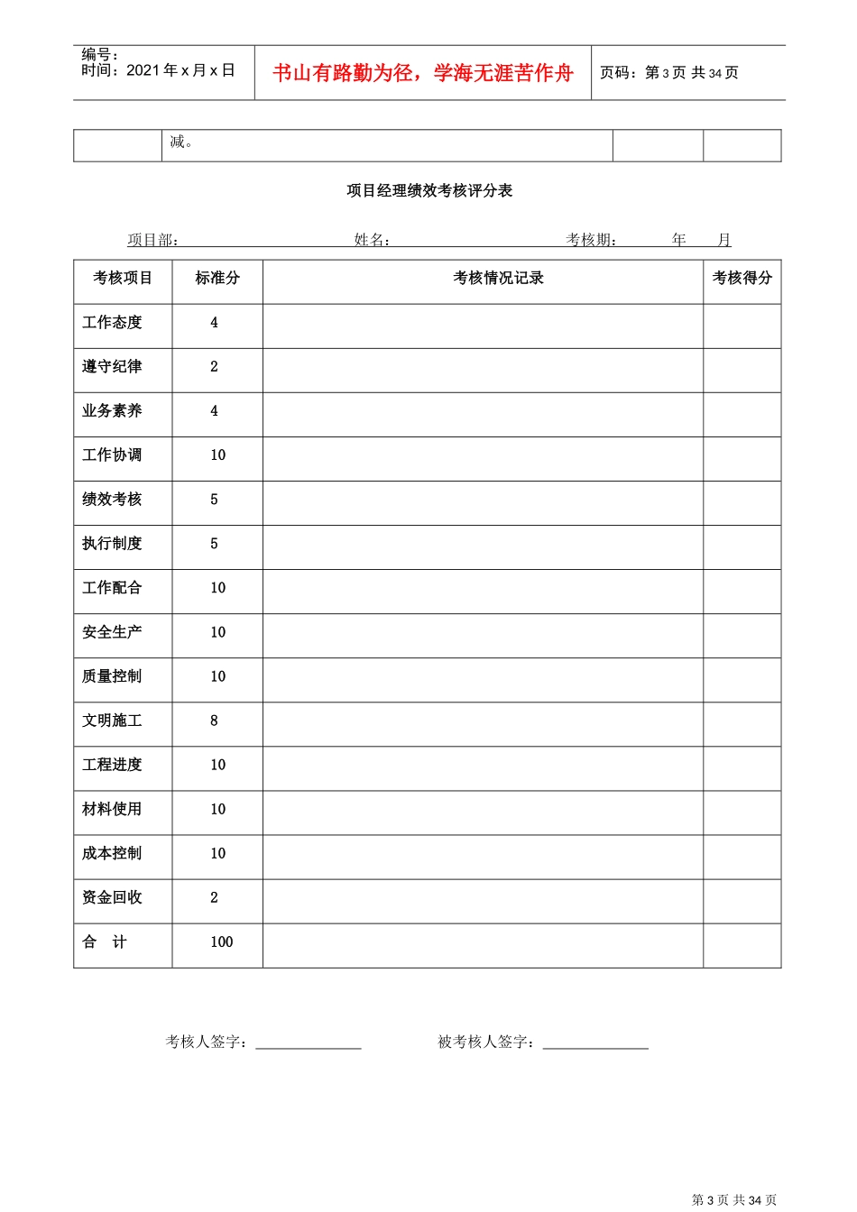 各项目部绩效考核评分表(DOC31页)_第3页