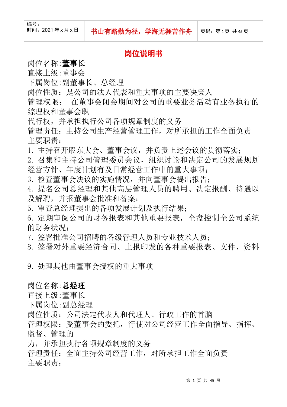 人力资源-202250个岗位岗位说明书（DOC 39页）(1)_第1页