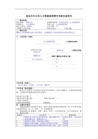 冠东车灯公司人力资源部招聘专员职位说明书