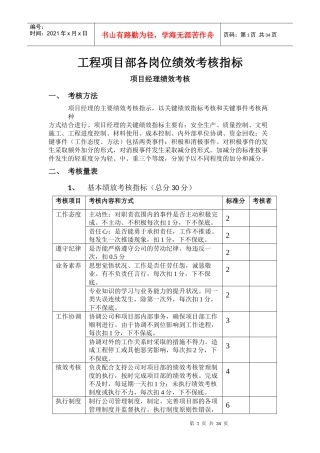 工程项目部绩效考核指标