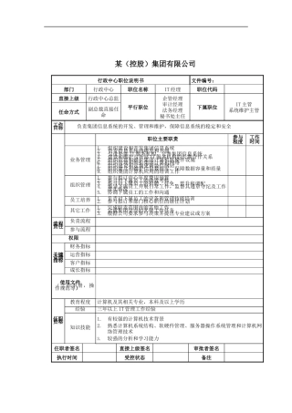 人力资源-2022IT经理岗位说明书