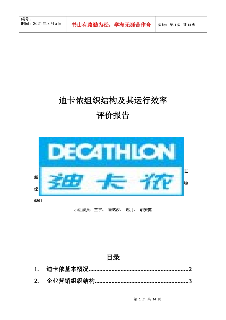 迪卡侬组织结构及其运行效率评价报告_第1页