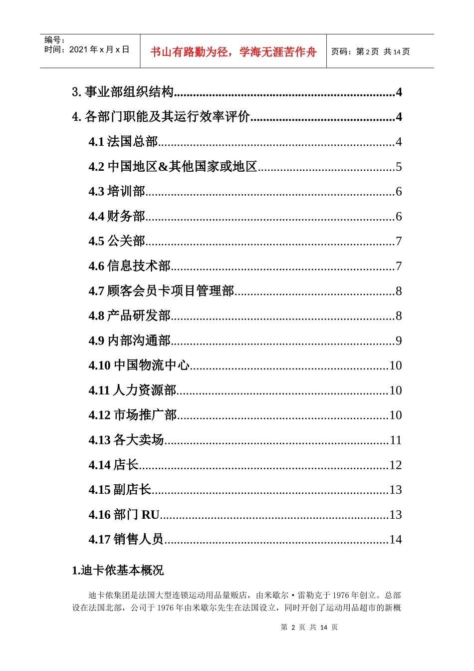 迪卡侬组织结构及其运行效率评价报告_第2页
