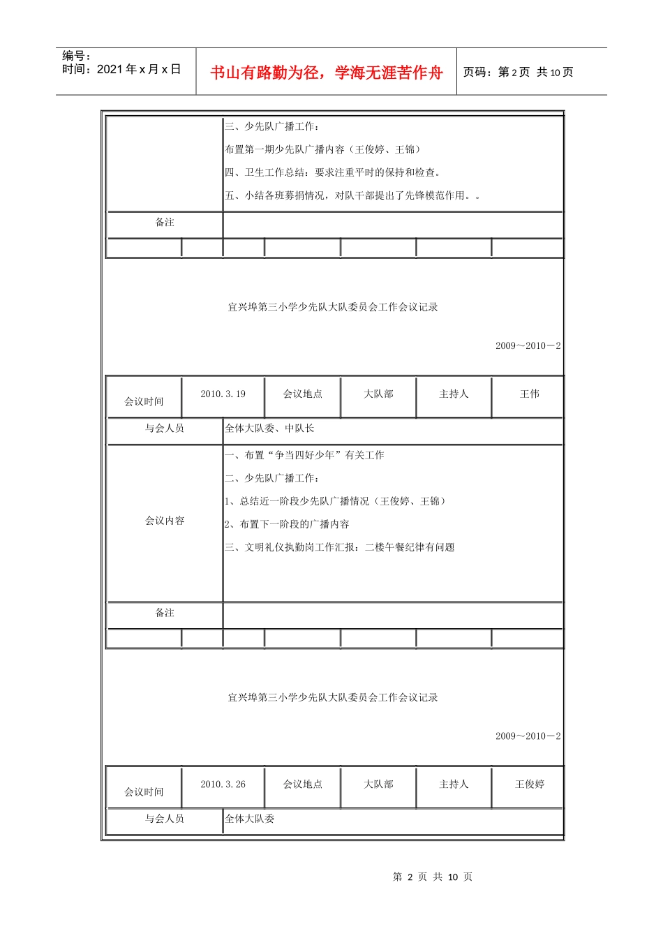 少先队大队委员会工作会议记录_第2页