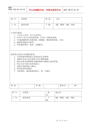 岗位职责09品管部岗位职责及任职要求1(DOC15)