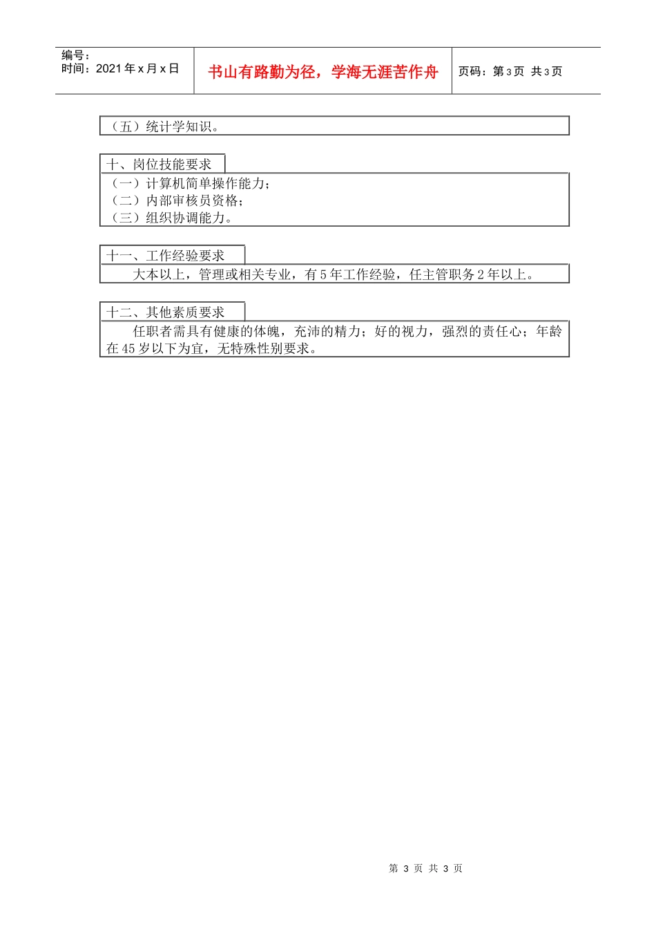 品质保证部经理岗位说明书_第3页