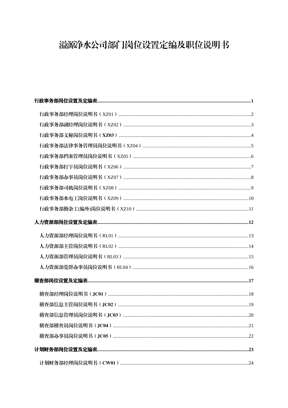 公司部门岗位设置定编及职位说明书大全_第1页