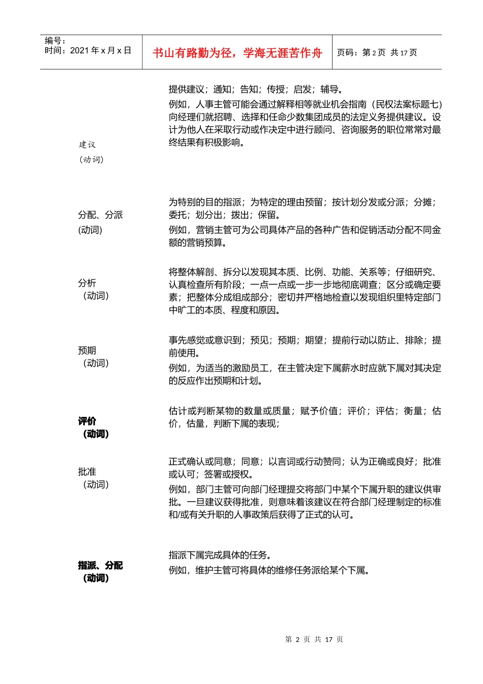 工作岗位说明书术语表大全_第2页