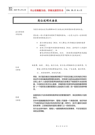 工作岗位说明书术语表大全