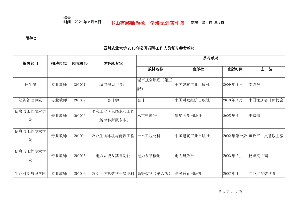 四川农业大学XXXX年公开招聘工作人员复习参考教材doc-_第1页