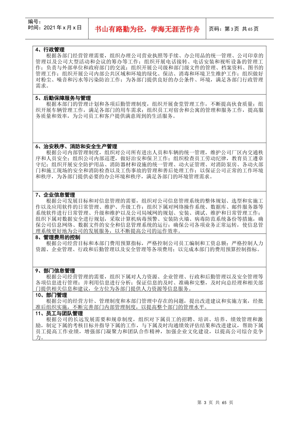 公共事务部与人力资源岗位说明书_第3页