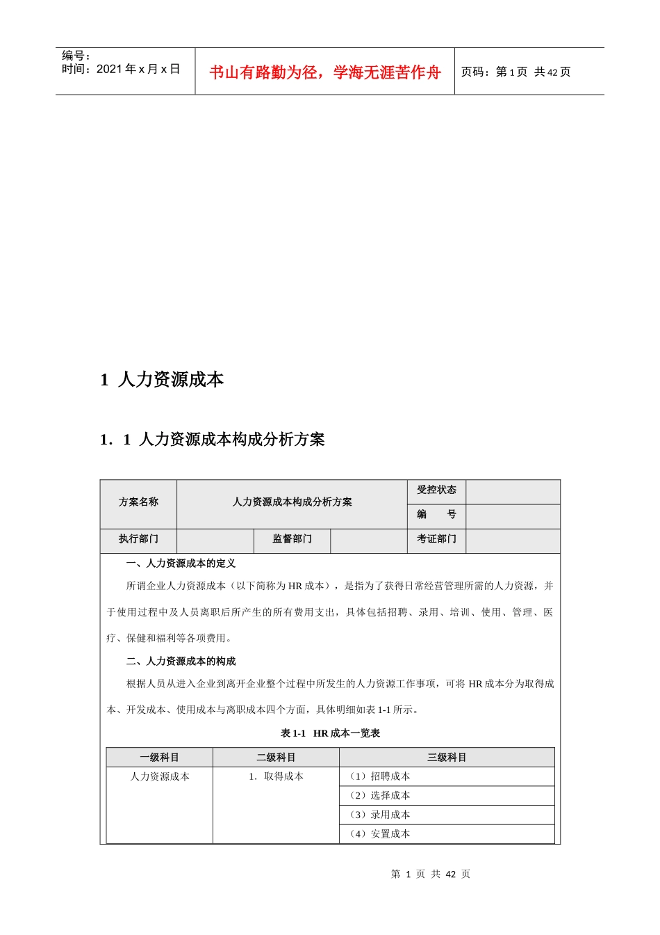 企业人力资源费用的构成_第1页