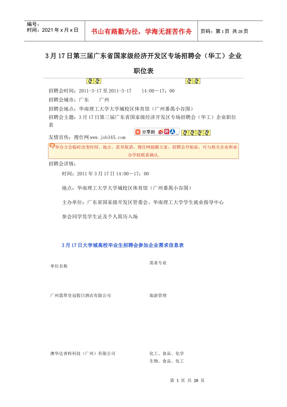 人力资源-20223月17日第三届广东省国家级经济开发区专场招聘会(华工)企业职位表__第1页