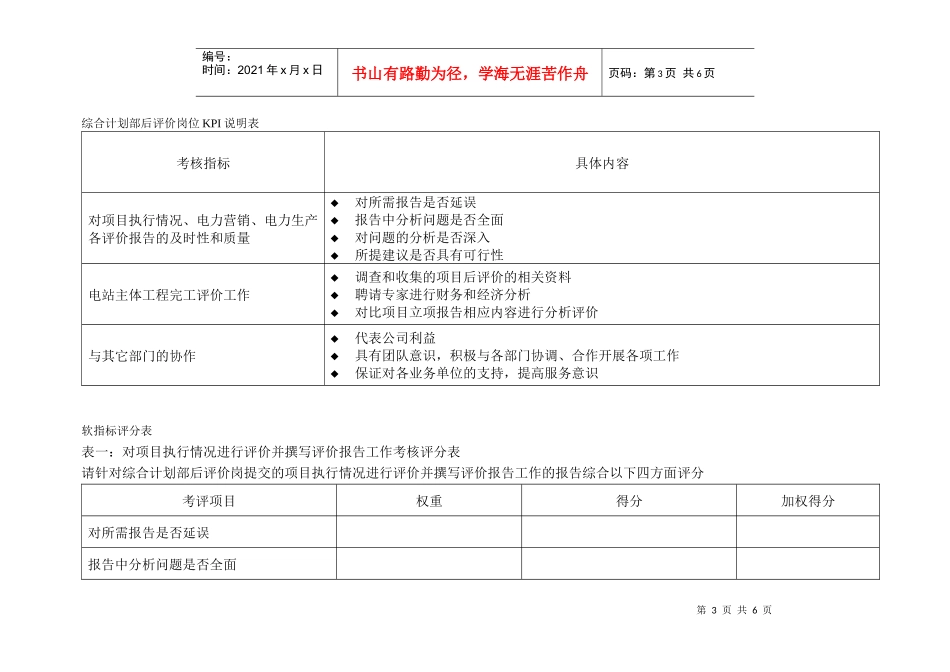 二滩水电开发公司综合计划部后评价岗位绩效指标_第3页