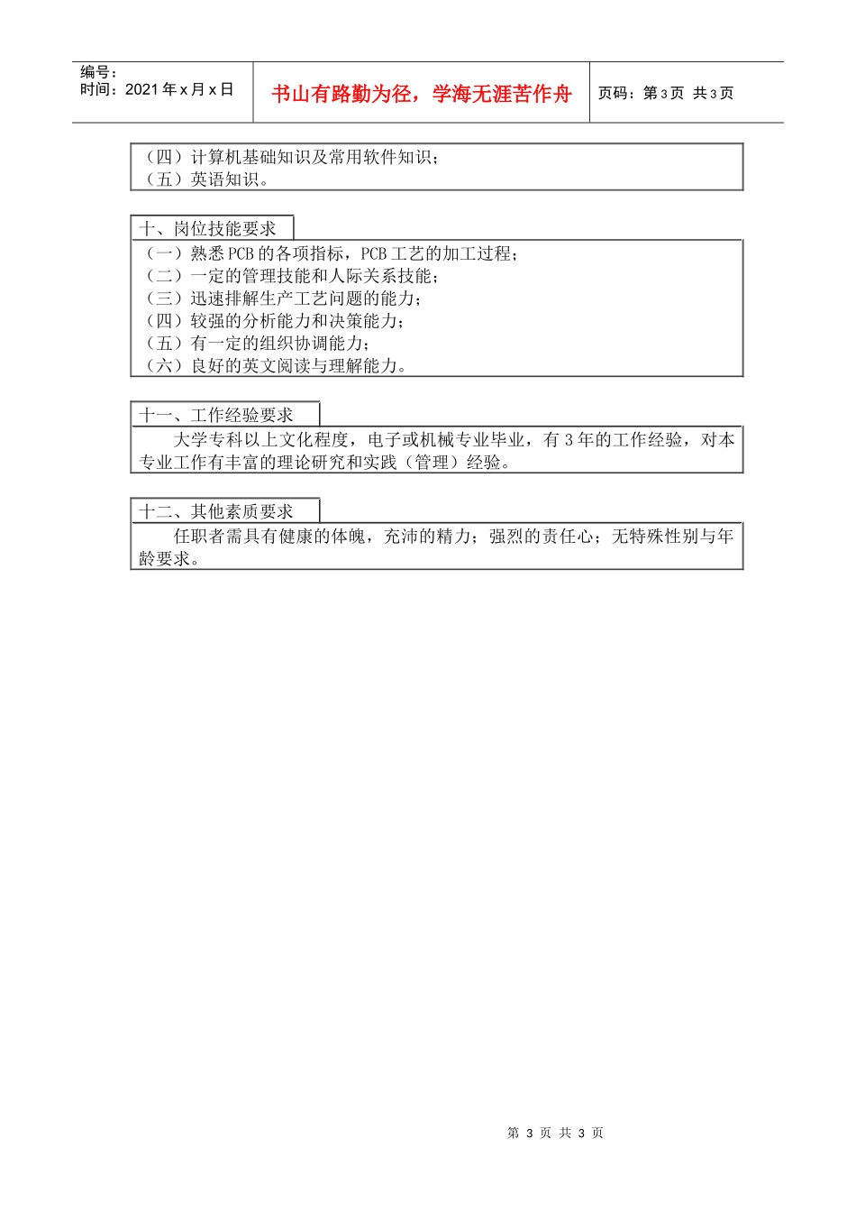 中国人力资源开发研究会工程主管岗位说明书_第3页