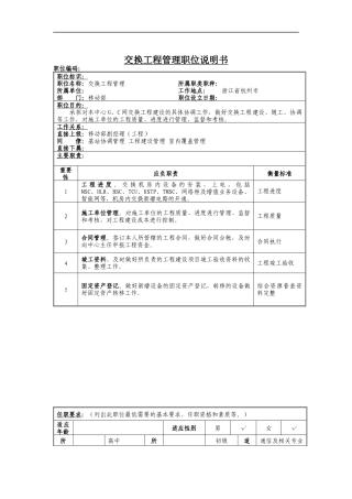 交换工程管理岗位说明书