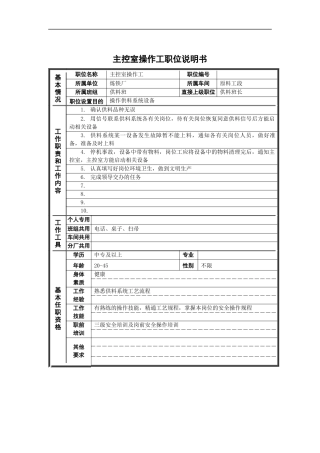 主控室操作工岗位说明书