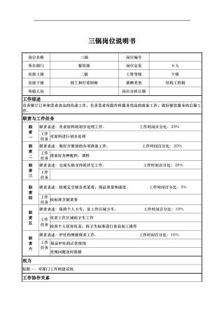 三锅岗位说明书