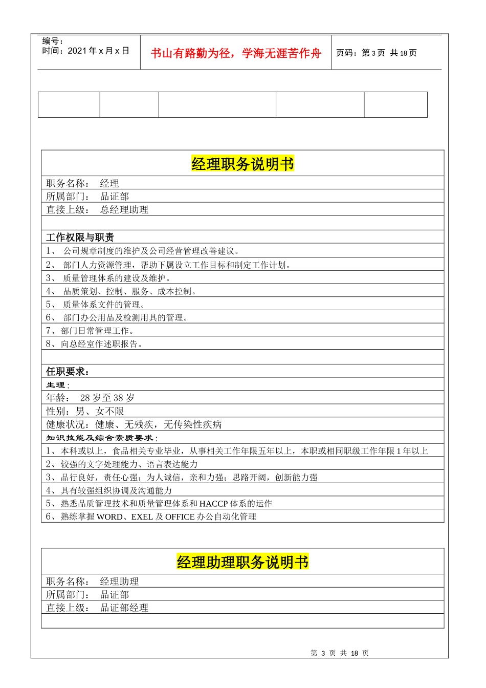 人力资源-2022n品证部职务说明书_第3页