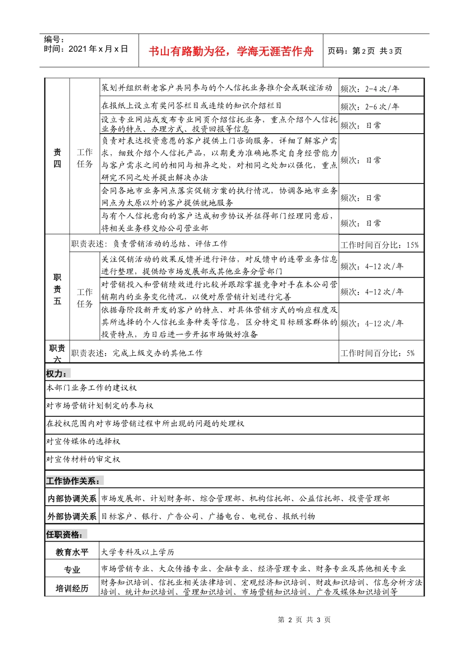 个人信托部营销专责职务说明书_第2页