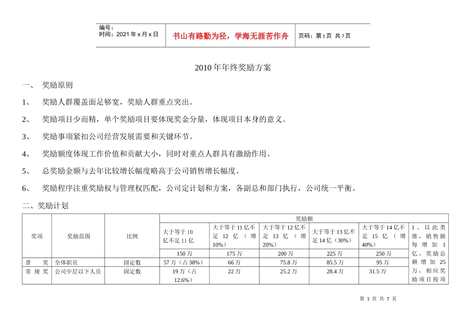 年终奖分配方案-通用类年终奖金奖励方案_第1页