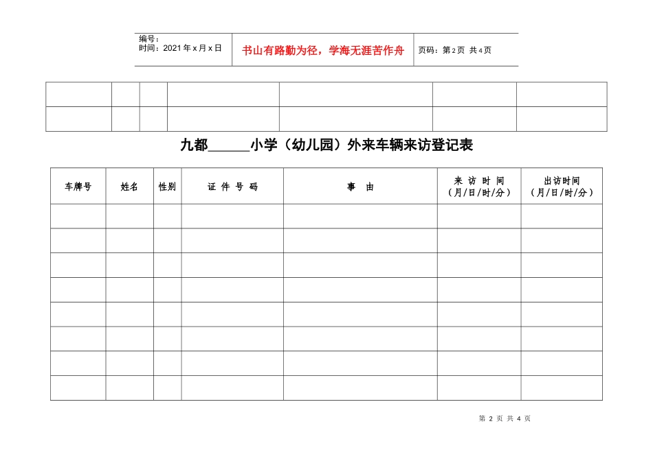 小学(幼儿园)外来人员来访登记表_第2页