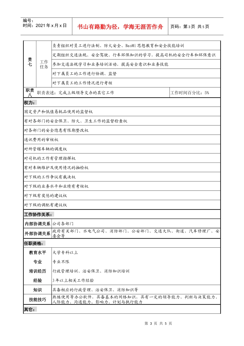 事务经理岗位说明书_第3页