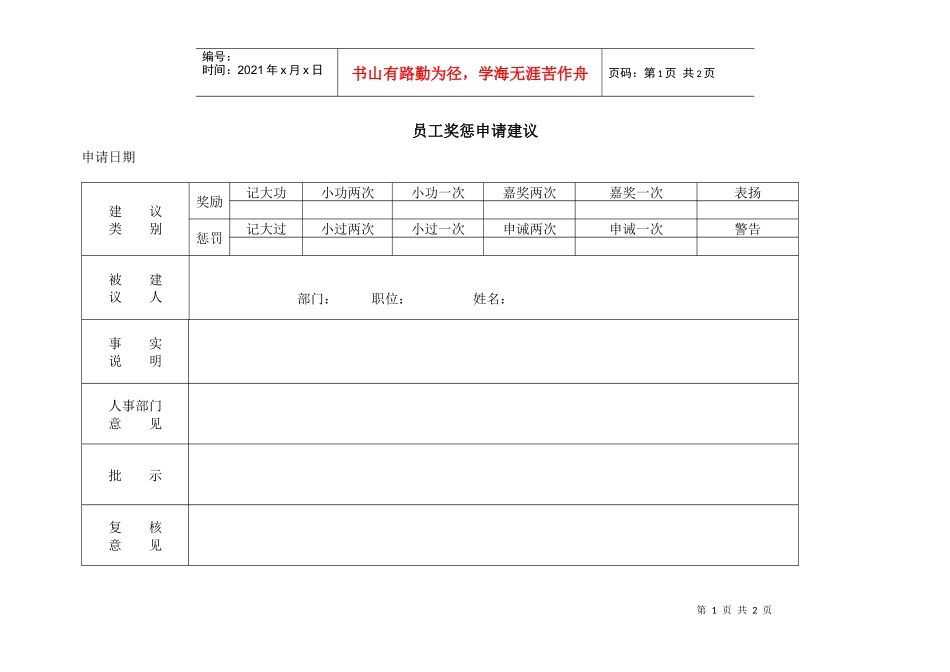 【测量评估】员工奖惩申请建议_第1页