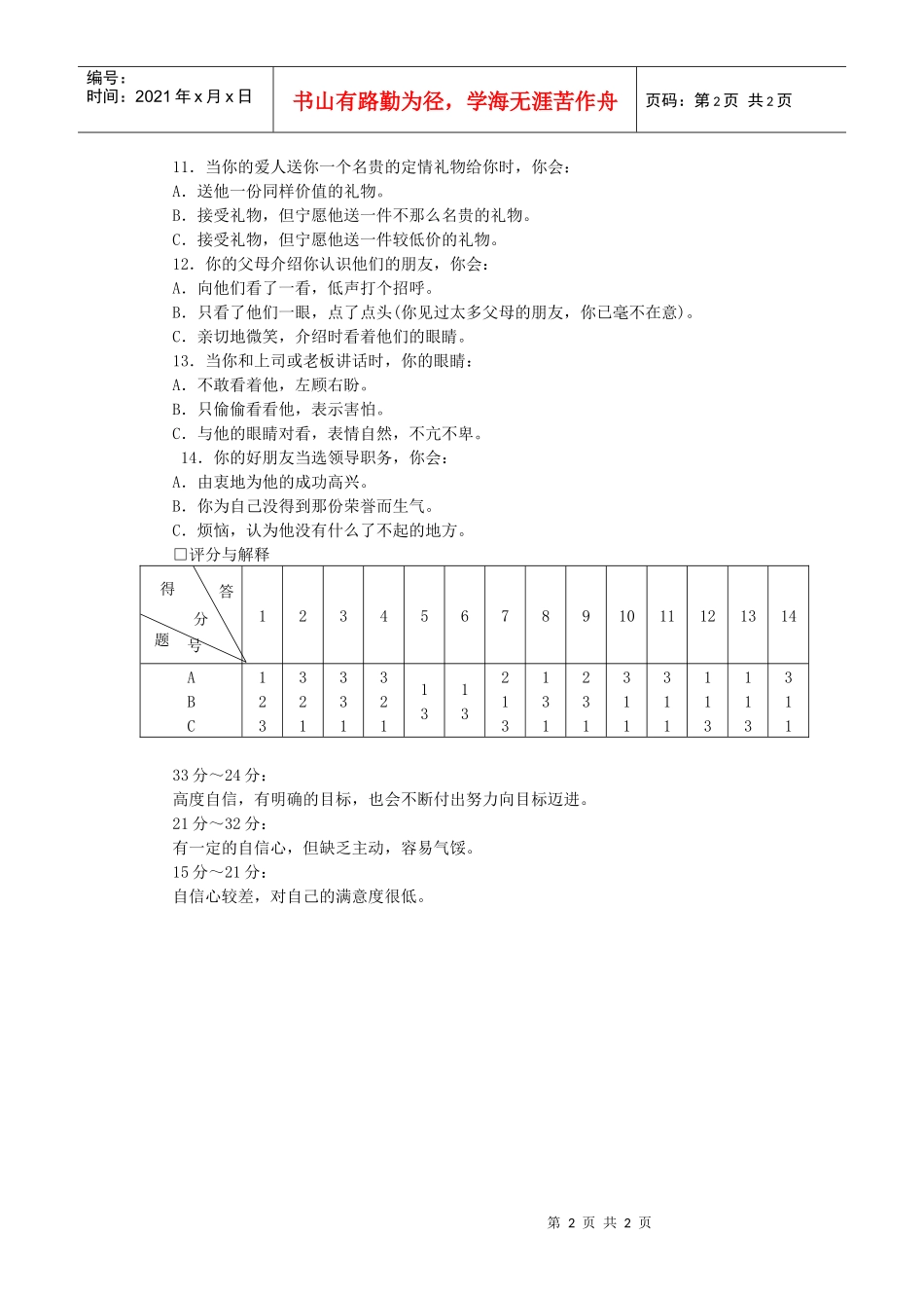人际沟通能力测试篇：了解自己的自信心程度_第2页