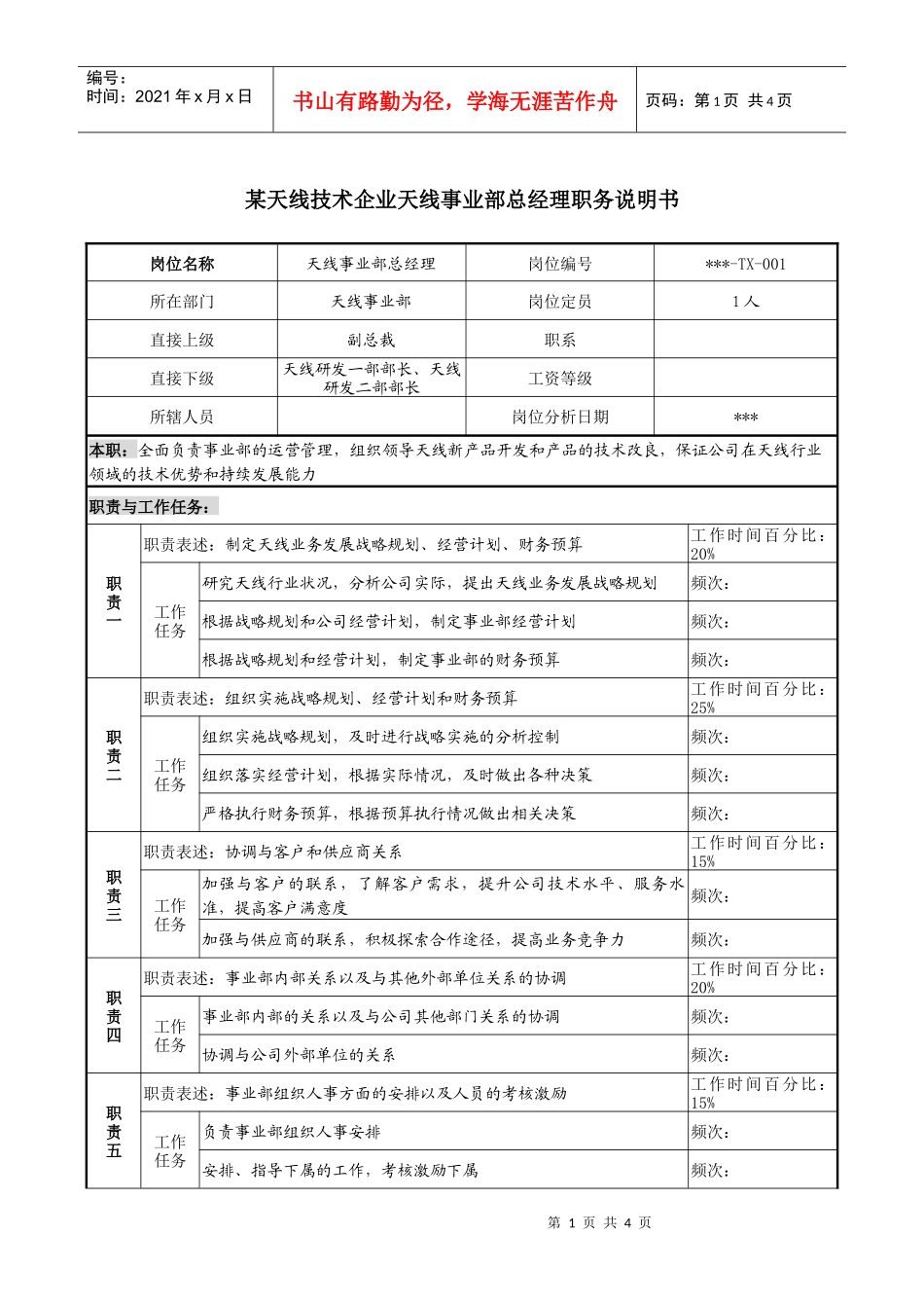 天线事业部总经理职务说明_第1页