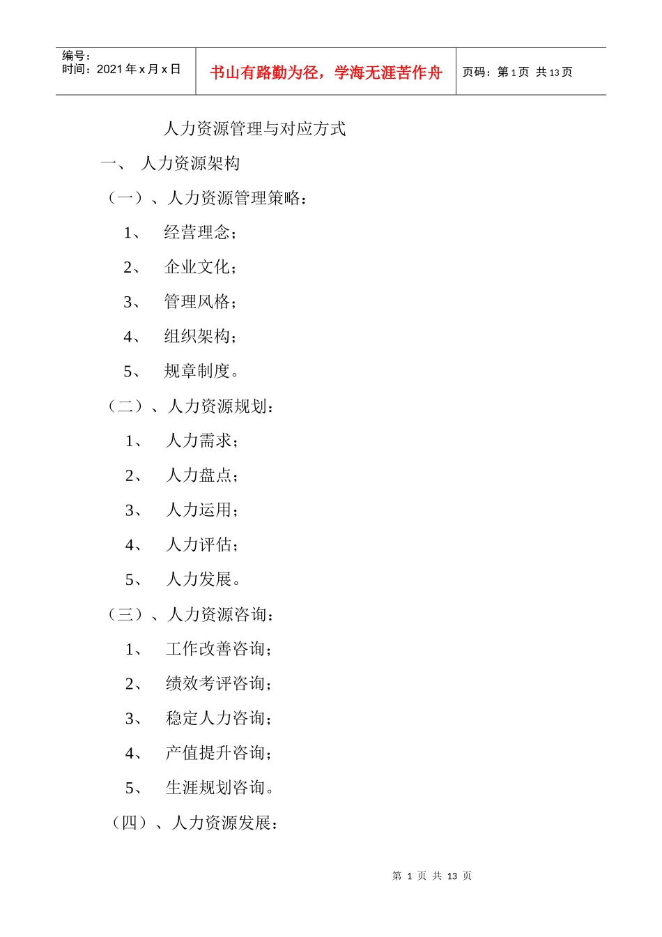 人力资源管理与对应方式_第1页