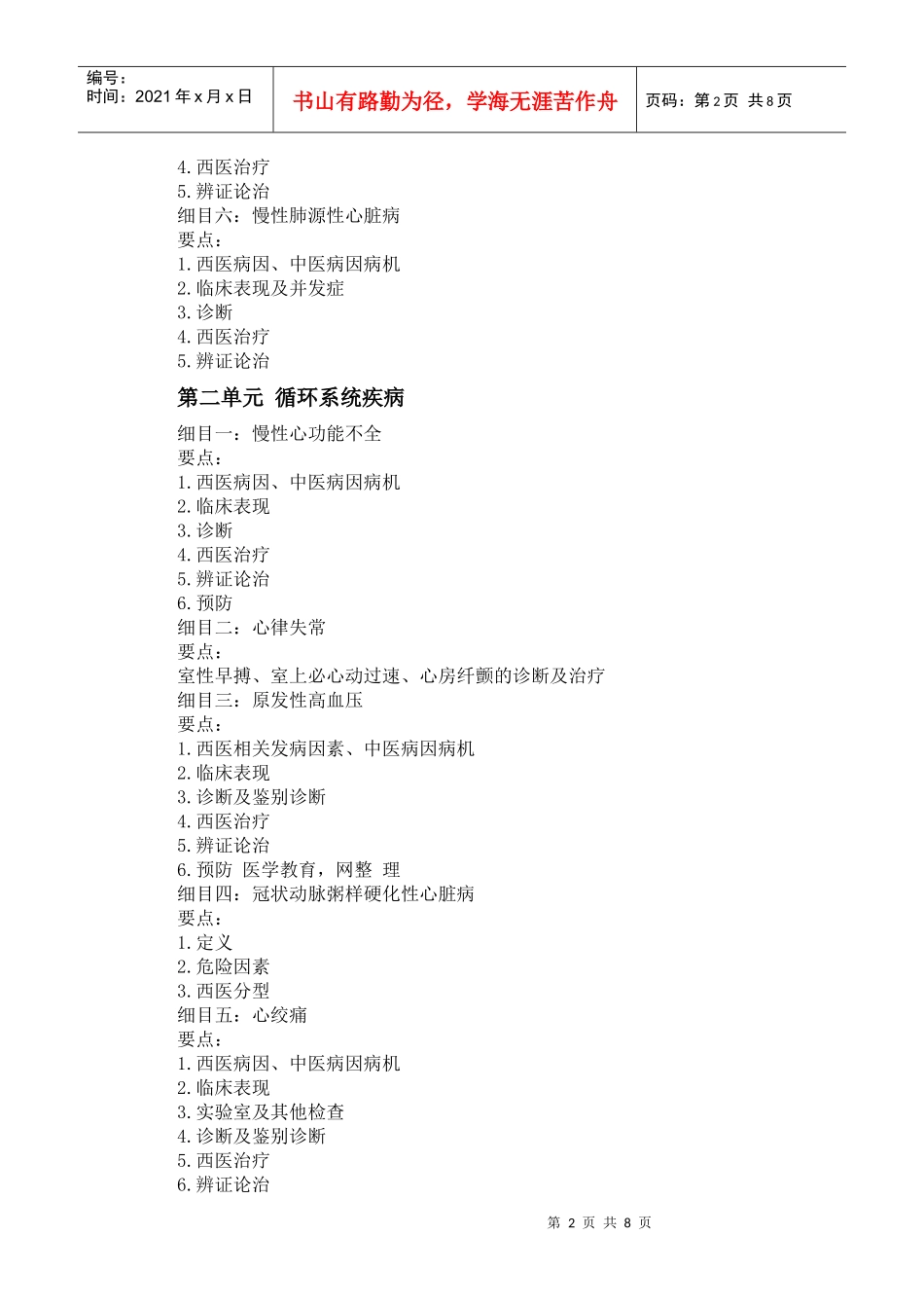 人力资源-2022XXXX年中西医助理医师《中西医结合内科学》考试大纲_第2页