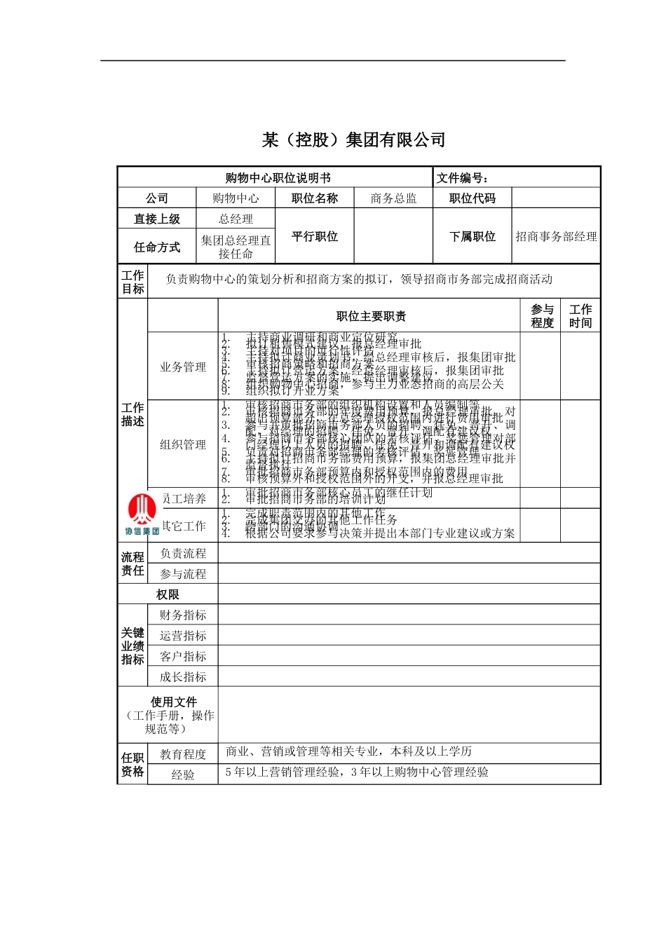 商务总监岗位说明书_第1页