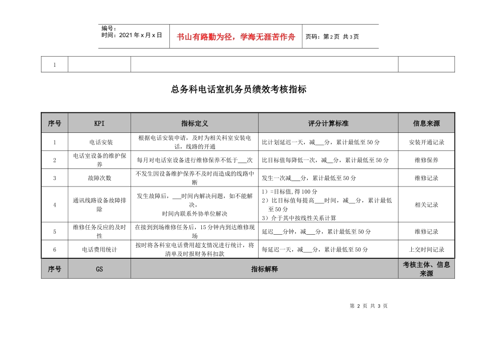 医院总务科电话室话务员、机务员绩效考核指标_第2页