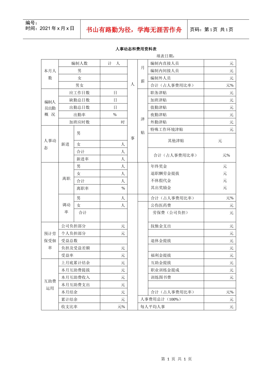 人事动态和费用资料表_第1页