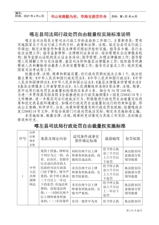 司法局行政处罚自由裁量权实施标准说明