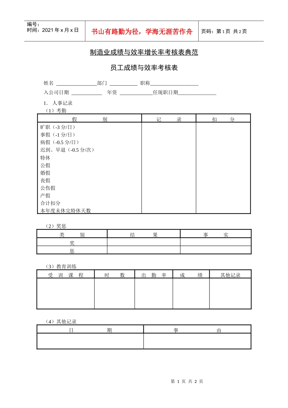 员工成绩与效率考核表_第1页