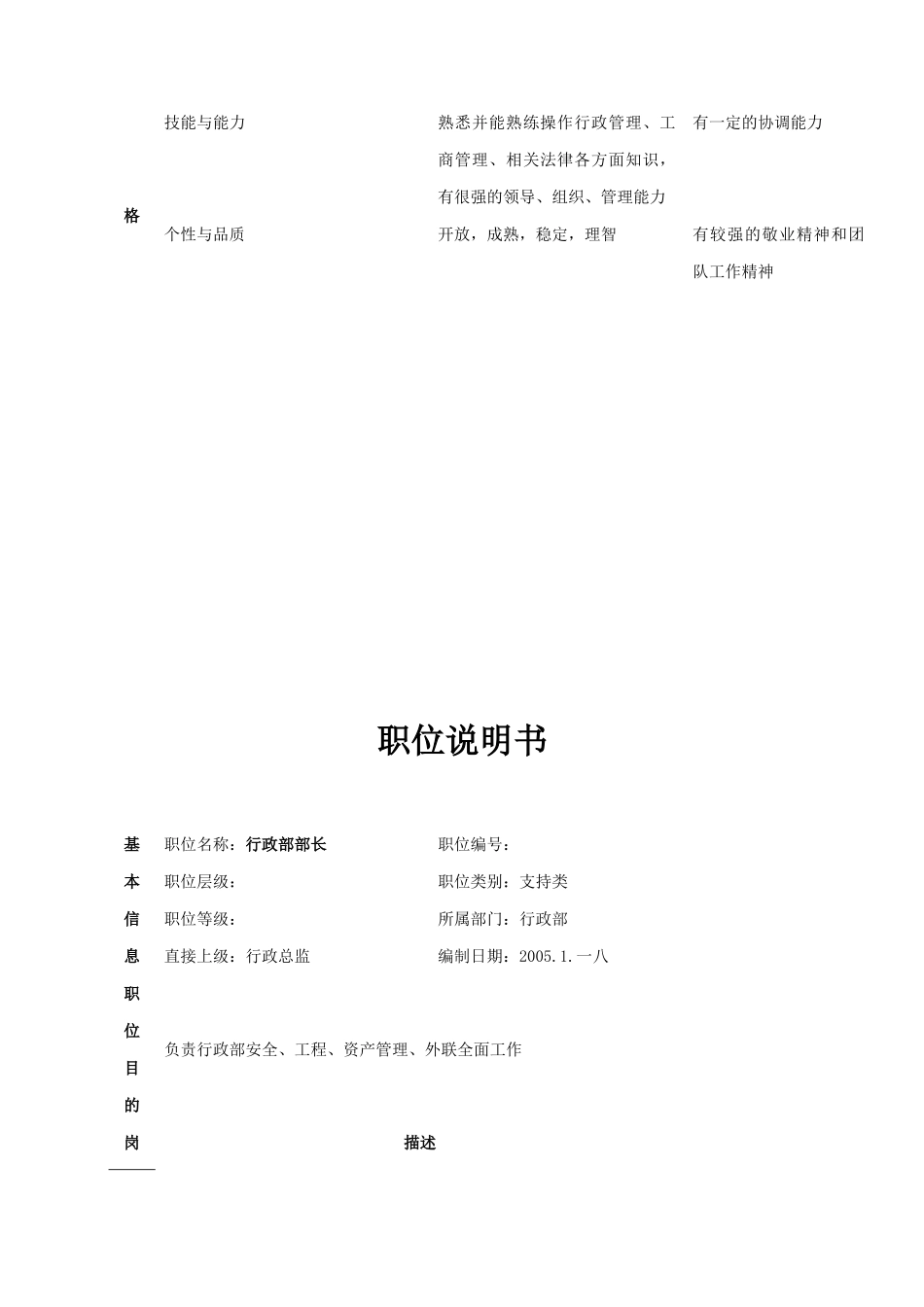 公司总部行政部职位说明书_第2页