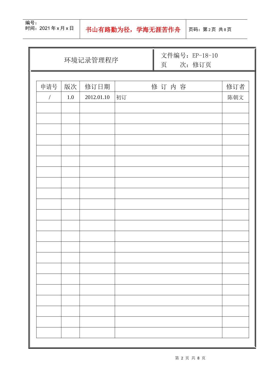 人力资源-2022EP-18-10环境记录管理程序_第2页