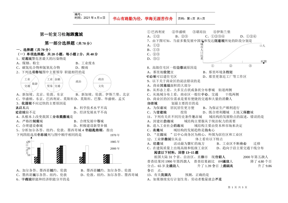 城市、人口与环境考试试题_第1页
