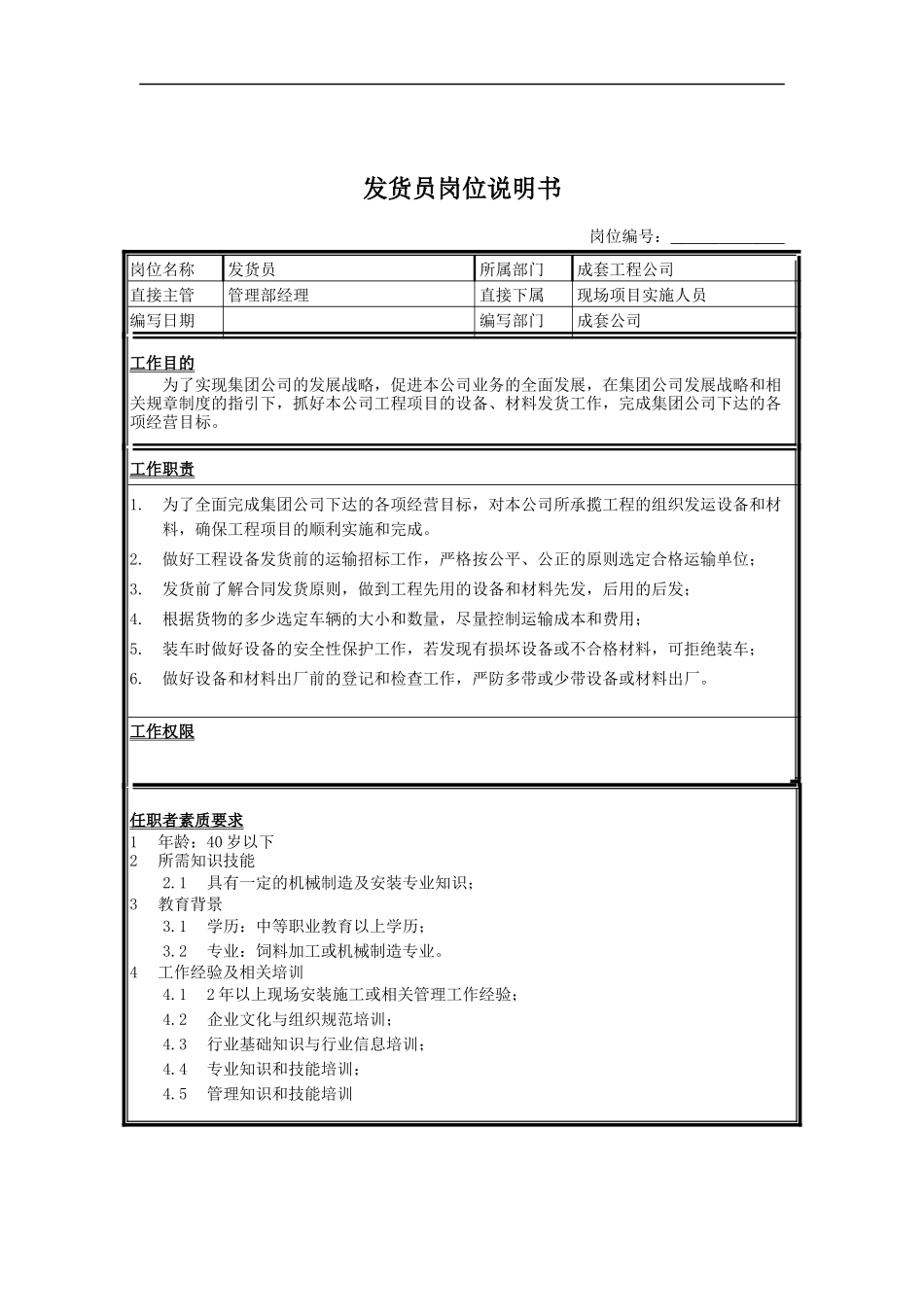 发货员岗位说明书_第1页
