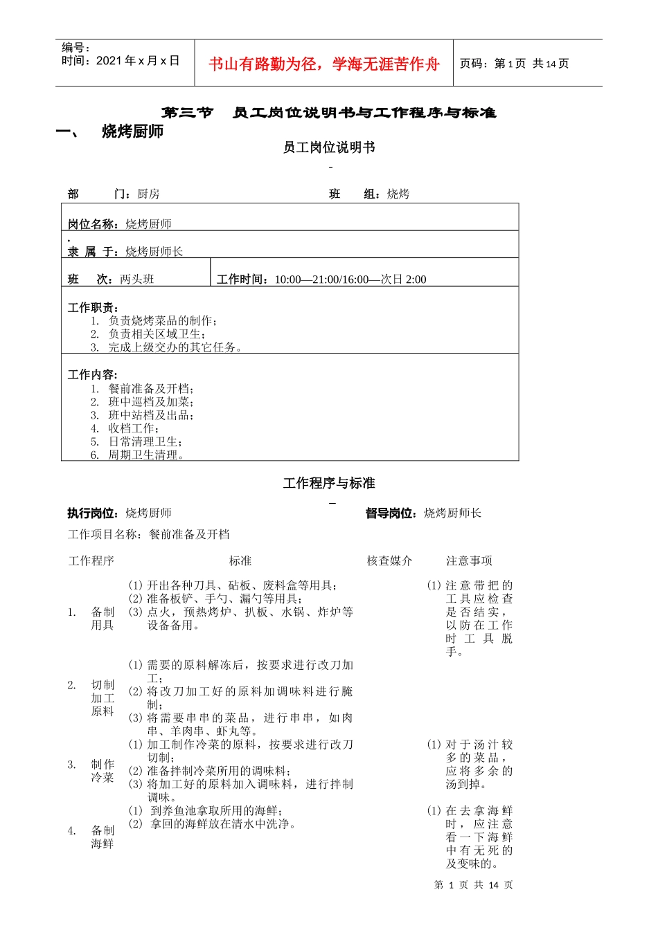 员工岗位说明书与工作程序标准_第1页