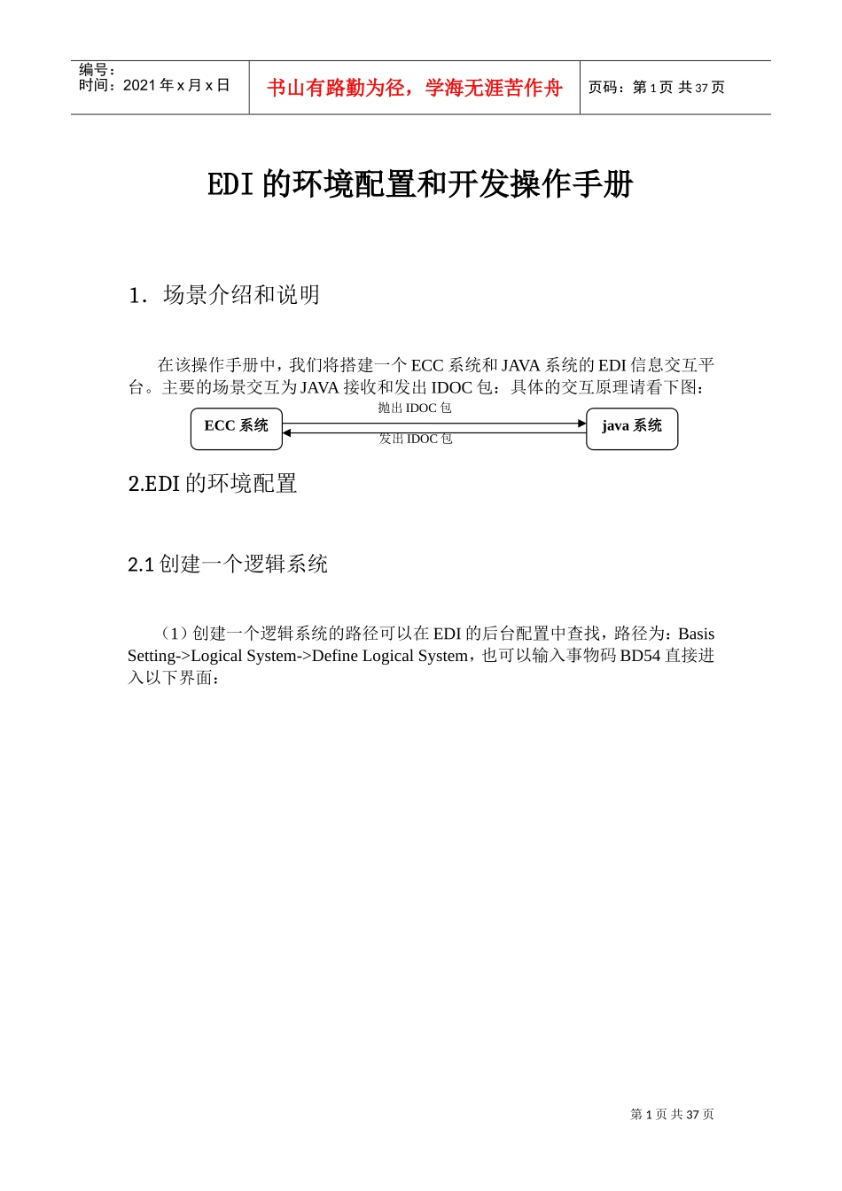 人力资源-2022EDI的环境配置和开发操作手册(DOC35页)_第1页