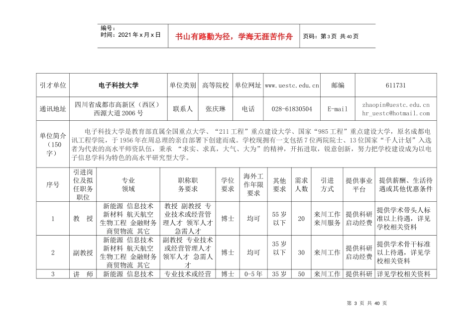 四川省XXXX年20家高等院校海外高层次人才需求信息_第3页