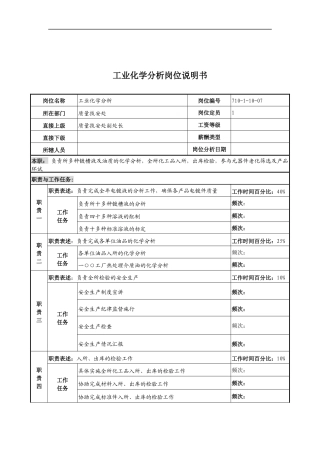 中船重工研究所质量技安处工业化学分析岗位说明书