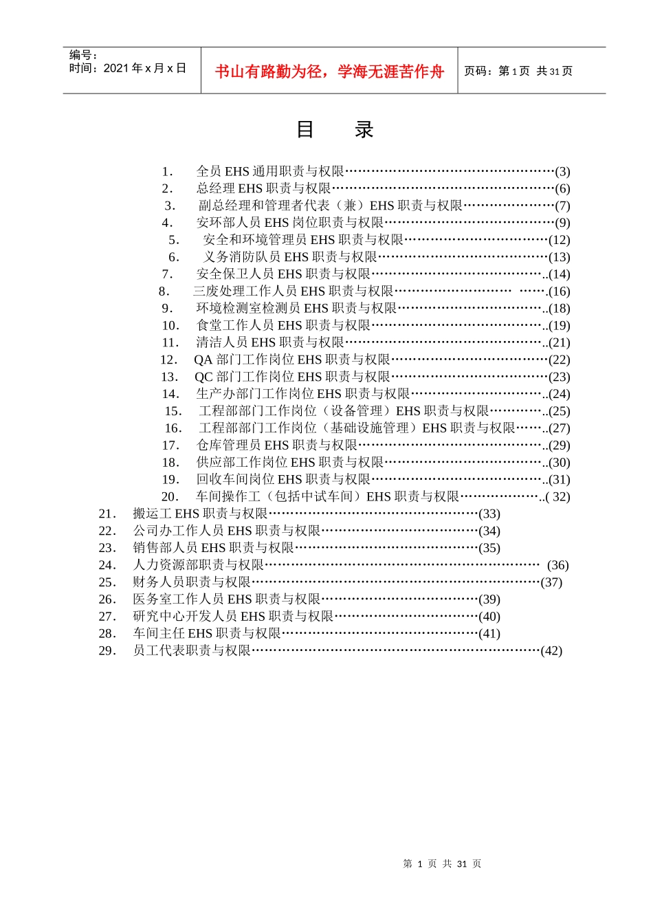 人力资源-2022441-1EHS管理岗位职责与权限_第1页