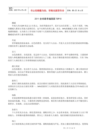 全球高福利国家排行榜 最幸福国家TOP10